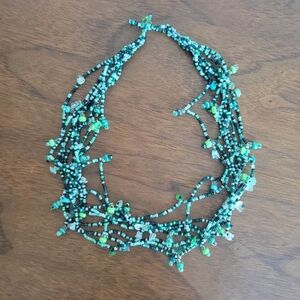 Multiple Strands Bead Necklace in blues, greens, turquoise colors